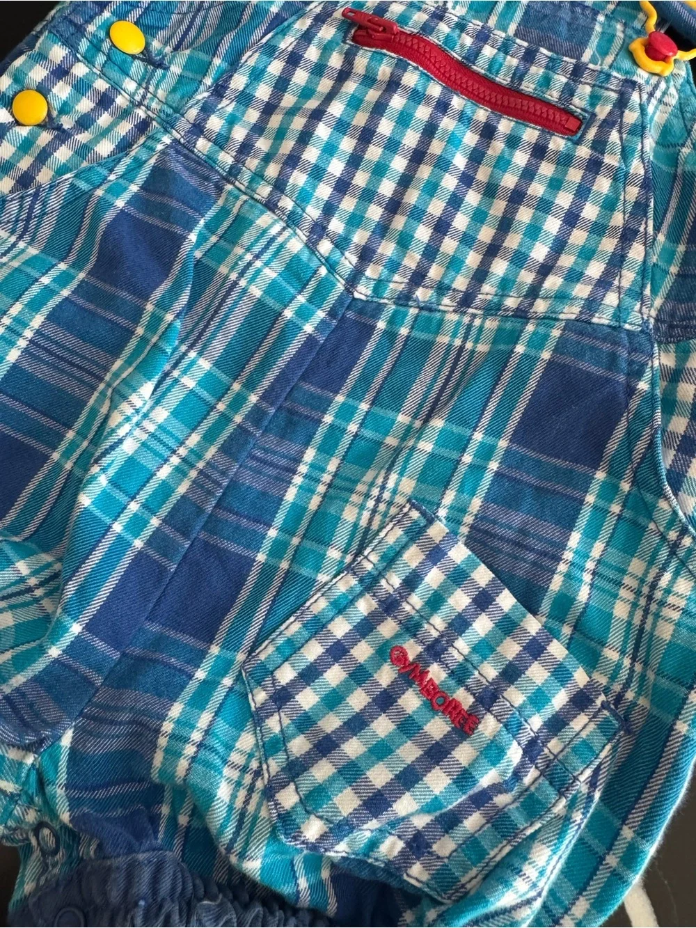 Vintage Gymboree Blue Plaid Overalls with Yellow Button Accents